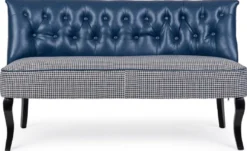Casa Padrino Luxus Chesterfield Kunstleder Sofa Blau / Weiß / Schwarz 136 x 66 x H. 76 cm - Wohnzimmer Sofa - Wohnzimmer Möbel - Chesterfield Möbel - Luxus Möbel - Luxus Einrichtung