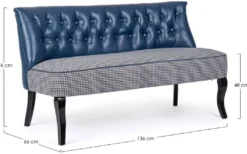 Casa Padrino Luxus Chesterfield Kunstleder Sofa Blau / Weiß / Schwarz 136 x 66 x H. 76 cm - Wohnzimmer Sofa - Wohnzimmer Möbel - Chesterfield Möbel - Luxus Möbel - Luxus Einrichtung