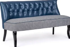 Casa Padrino Luxus Chesterfield Kunstleder Sofa Blau / Weiß / Schwarz 136 x 66 x H. 76 cm - Wohnzimmer Sofa - Wohnzimmer Möbel - Chesterfield Möbel - Luxus Möbel - Luxus Einrichtung
