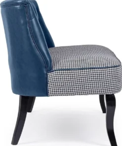 Casa Padrino Luxus Chesterfield Kunstleder Sofa Blau / Weiß / Schwarz 136 x 66 x H. 76 cm - Wohnzimmer Sofa - Wohnzimmer Möbel - Chesterfield Möbel - Luxus Möbel - Luxus Einrichtung