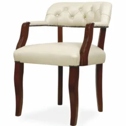 Casa Padrino Luxus Chesterfield Leder Esszimmer Stuhl mit Armlehnen Creme / Braun H. 77 cm