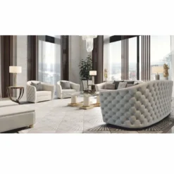 Casa Padrino Luxus Chesterfield Hotel Sessel Grau / Gold 114 cm - Made in Italy