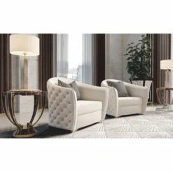 Casa Padrino Luxus Chesterfield Hotel Sessel Grau / Gold 114 cm - Made in Italy