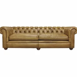 Casa Padrino Luxus Chesterfield Leder Sofa Hellbraun / Dunkelbraun 242 cm - Echtleder Möbel