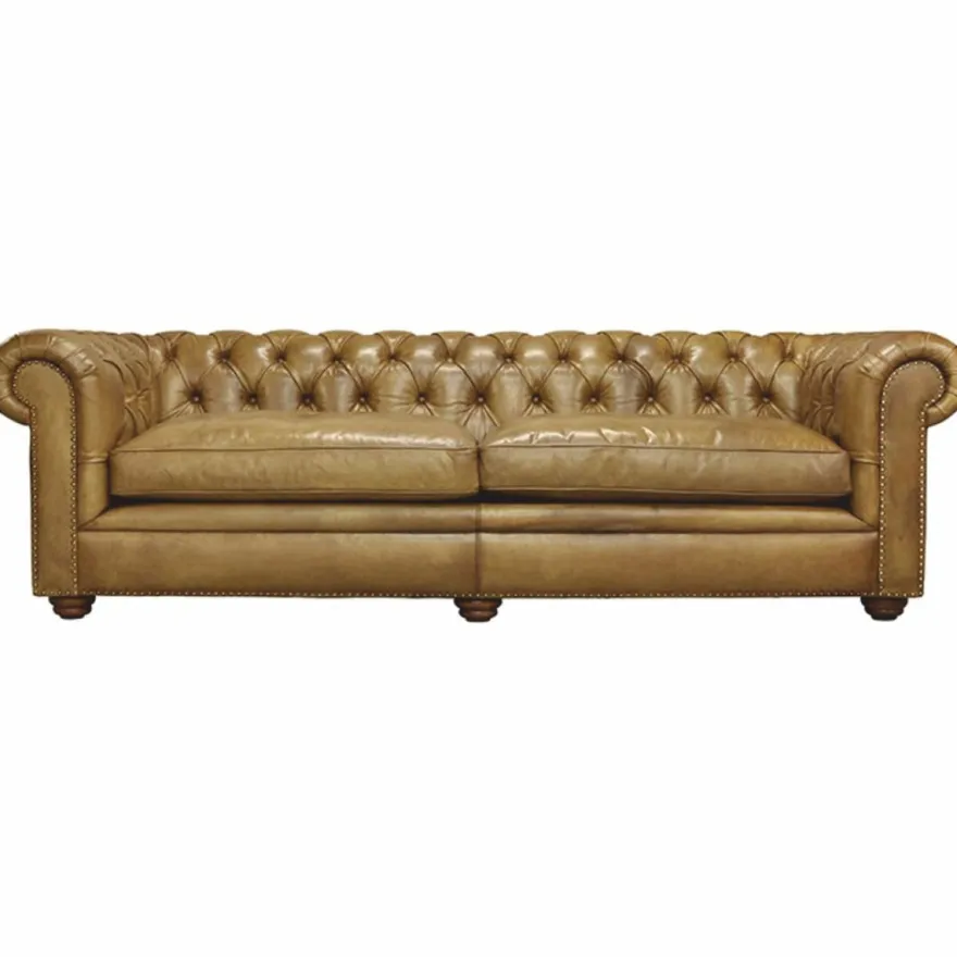Casa Padrino Luxus Chesterfield Leder Sofa Hellbraun / Dunkelbraun 242 cm - Echtleder Möbel