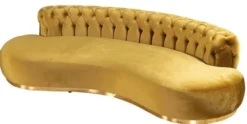 Casa Padrino Luxus Chesterfield Sofa Gold 250 x 130 x H. 85 cm - Gebogenes Wohnzimmer Sofa - Hotel Sofa - Wohnzimmer Möbel - Chesterfield Möbel - Luxus Möbel - Luxus Einrichtung