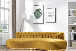 Casa Padrino Luxus Chesterfield Sofa Gold 250 x 130 x H. 85 cm - Gebogenes Wohnzimmer Sofa - Hotel Sofa - Wohnzimmer Möbel - Chesterfield Möbel - Luxus Möbel - Luxus Einrichtung