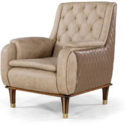 Casa Padrino Luxus Chesterfield Sessel Beige / Braun / Schwarz / Gold 75 x 88 x H. 95 cm - Moderner Wohnzimmer Sessel - Wohnzimmer Möbel
