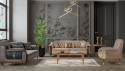 Casa Padrino Luxus Chesterfield Sessel Beige / Braun / Schwarz / Gold 75 x 88 x H. 95 cm - Moderner Wohnzimmer Sessel - Wohnzimmer Möbel
