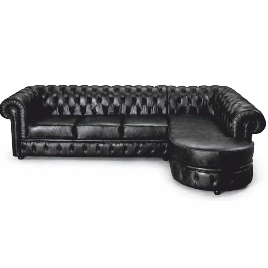 Casa Padrino Luxus Chesterfield Leder Ecksofa Vintage Schwarz 293 cm - Chesterfield Möbel