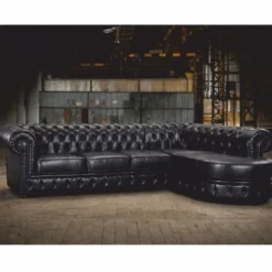 Casa Padrino Luxus Chesterfield Leder Ecksofa Vintage Schwarz 293 cm - Chesterfield Möbel