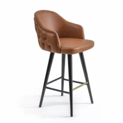 Casa Padrino Luxus Chesterfield Kunstleder Barstuhl Braun / Schwarz / Gold H. 108 cm - Hotel & Bar Möbel