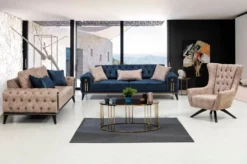 Casa Padrino Luxus Chesterfield Schlafsofa Blau / Schwarz / Gold 220 x 90 x H. 80 cm - Modernes Wohnzimmer Sofa - Chesterfield Wohnzimmer Möbel