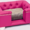 Casa Padrino Luxus Chesterfield Leder Hundebett Pink / Weiß / Grau 80 x 65 x H. 37 cm - Rechteckiges Echtleder Hundebett - Chesterfield Tiermöbel - Luxus Tiermöbel - Leder Tiermöbel - Hundemöbel