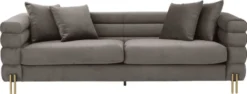 Casa Padrino Luxus Couch Grau / Messingfarben 230 x 95 x H. 70,5 cm - Wohnzimmer Sofa mit edlem Samtstoff - Luxus Möbel