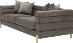 Casa Padrino Luxus Couch Grau / Messingfarben 230 x 95 x H. 70,5 cm - Wohnzimmer Sofa mit edlem Samtstoff - Luxus Möbel