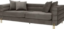 Casa Padrino Luxus Couch Grau / Messingfarben 230 x 95 x H. 70,5 cm - Wohnzimmer Sofa mit edlem Samtstoff - Luxus Möbel