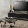 Casa Padrino Luxus Couchtisch Schwarz / Kupferfarben 120 x 70 x H. 56 cm - Rechteckiger Wohnzimmertisch - Luxus Wohnzimmer Möbel