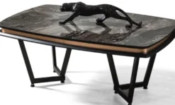 Casa Padrino Luxus Couchtisch Schwarz / Kupferfarben 120 x 70 x H. 56 cm - Rechteckiger Wohnzimmertisch - Luxus Wohnzimmer Möbel