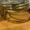 Casa Padrino Luxus Couchtisch Set Gold Ø 100 x H. 35 cm - 2 Runde Wohnzimmertische mit Glasplatten - Satztische