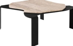 Casa Padrino Luxus Couchtisch Schwarz / Beige 75,5 x 78 x H. 32,5 cm - Designer Wohnzimmertisch mit Marmorplatte