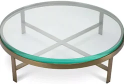 Casa Padrino Luxus Couchtisch Messing Ø 97,5 x H. 30 cm - Runder Wohnzimmertisch mit Glasplatte - Wohnzimmer Möbel - Luxus Möbel - Wohnzimmer Einrichtung - Luxus Einrichtung