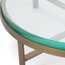 Casa Padrino Luxus Couchtisch Messing Ø 97,5 x H. 30 cm - Runder Wohnzimmertisch mit Glasplatte - Wohnzimmer Möbel - Luxus Möbel - Wohnzimmer Einrichtung - Luxus Einrichtung