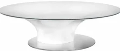 Casa Padrino Luxus Couchtisch Hochglanz Weiß / Silber Ø 140 x H. 40 cm - Runder Wohnzimmertisch mit Glasplatte - Luxus Wohnzimmer Möbel