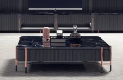 Casa Padrino Luxus Couchtisch Schwarz / Matt Schwarz / Kupfer 124 x 124 x H. 35 cm - Quadratischer Wohnzimmertisch mit Marmorplatte - Wohnzimmer Möbel - Hotel Möbel - Luxus Möbel