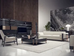 Casa Padrino Luxus Couchtisch Schwarz / Matt Schwarz / Kupfer 124 x 124 x H. 35 cm - Quadratischer Wohnzimmertisch mit Marmorplatte - Wohnzimmer Möbel - Hotel Möbel - Luxus Möbel
