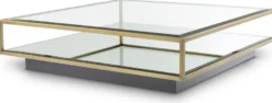 Casa Padrino Luxus Couchtisch Messingfarben / Schwarz 120 x 120 x H. 30 cm - Quadratischer Edelstahl Wohnzimmertisch mit Spiegelglas und Glasplatte - Wohnzimmer Möbel - Luxus Qualität