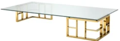Casa Padrino Luxus Couchtisch Gold 180 x 90 x H. 32,2 cm - Edelstahl Wohnzimmertisch mit Glasplatte - Designermöbel