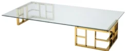 Casa Padrino Luxus Couchtisch Gold 180 x 90 x H. 32,2 cm - Edelstahl Wohnzimmertisch mit Glasplatte - Designermöbel