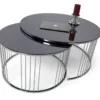 Casa Padrino Luxus Couchtisch Set Silber / Schwarz - 2 runde Wohnzimmertische mit Glasplatte - Wohnzimmer Möbel - Luxus Kollektion