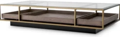 Casa Padrino Luxus Couchtisch Messing / Grau / Schwarz 180 x 90 x H. 37 cm - Rechteckiger Wohnzimmertisch mit Glasplatte - Hotel Tisch - Wohnzimmer Möbel - Hotel Möbel - Luxus Möbel
