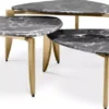 Casa Padrino Luxus Couchtisch 3er Set Messing / Grau - Messing Wohnzimmertische mit Marmorplatte - Wohnzimmer Möbel - Hotel Möbel - Luxus Qualität