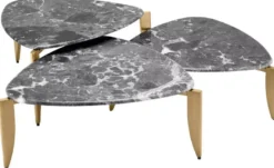 Casa Padrino Luxus Couchtisch 3er Set Messing / Grau - Messing Wohnzimmertische mit Marmorplatte - Wohnzimmer Möbel - Hotel Möbel - Luxus Qualität