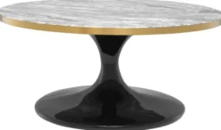 Casa Padrino Luxus Couchtisch Grau / Messing / Schwarz Ø 90 x H. 41 cm - Runder Wohnzimmertisch