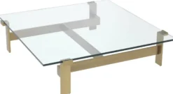 Casa Padrino Luxus Couchtisch Messingfarben 120 x 120 x H. 30 cm - Quadratischer Edelstahl Wohnzimmertisch mit Glasplatte - Wohnzimmer Möbel - Luxus Qualität