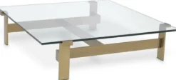 Casa Padrino Luxus Couchtisch Messingfarben 120 x 120 x H. 30 cm - Quadratischer Edelstahl Wohnzimmertisch mit Glasplatte - Wohnzimmer Möbel - Luxus Qualität
