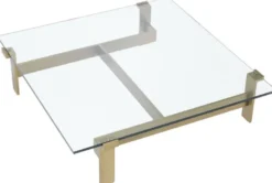 Casa Padrino Luxus Couchtisch Messingfarben 120 x 120 x H. 30 cm - Quadratischer Edelstahl Wohnzimmertisch mit Glasplatte - Wohnzimmer Möbel - Luxus Qualität