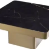 Casa Padrino Luxus Couchtisch Schwarz / Messingfarben 81 x 81 x H. 38,5 cm - Quadratischer Edelstahl Wohnzimmertisch mit Keramikplatte - Wohnzimmer Möbel - Luxus Möbel