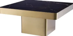Casa Padrino Luxus Couchtisch Schwarz / Messingfarben 81 x 81 x H. 38,5 cm - Quadratischer Edelstahl Wohnzimmertisch mit Keramikplatte - Wohnzimmer Möbel - Luxus Möbel