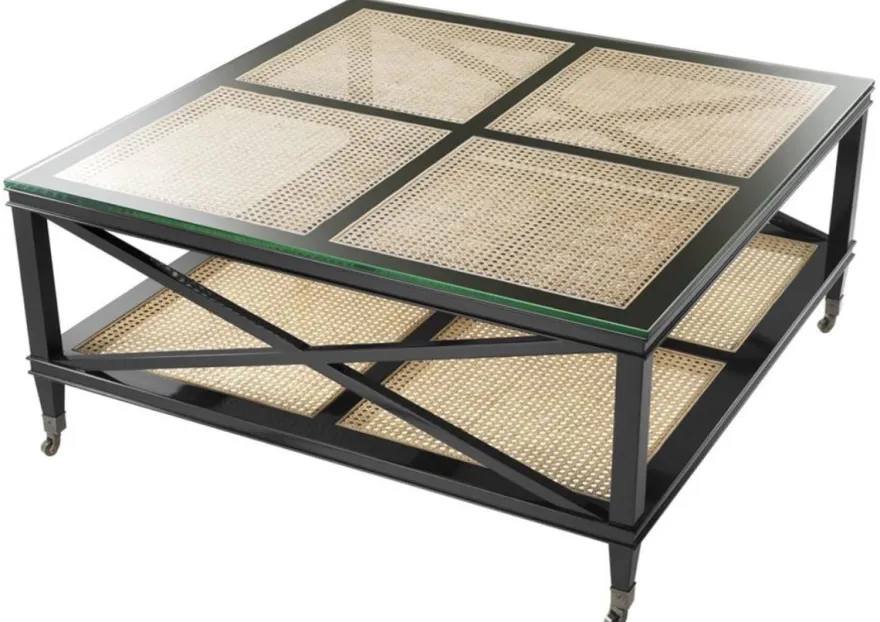 Casa Padrino Luxus Couchtisch Schwarz / Naturfarben 100 x 100 x H. 46 cm - Limited Edition