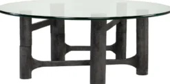 Casa Padrino Luxus Couchtisch Antik Schwarz Ø 110 x H. 40,5 cm - Runder Aluminium Wohnzimmertisch mit Glasplatte - Wohnzimmer Möbel - Luxus Möbel - Luxus Einrichtung