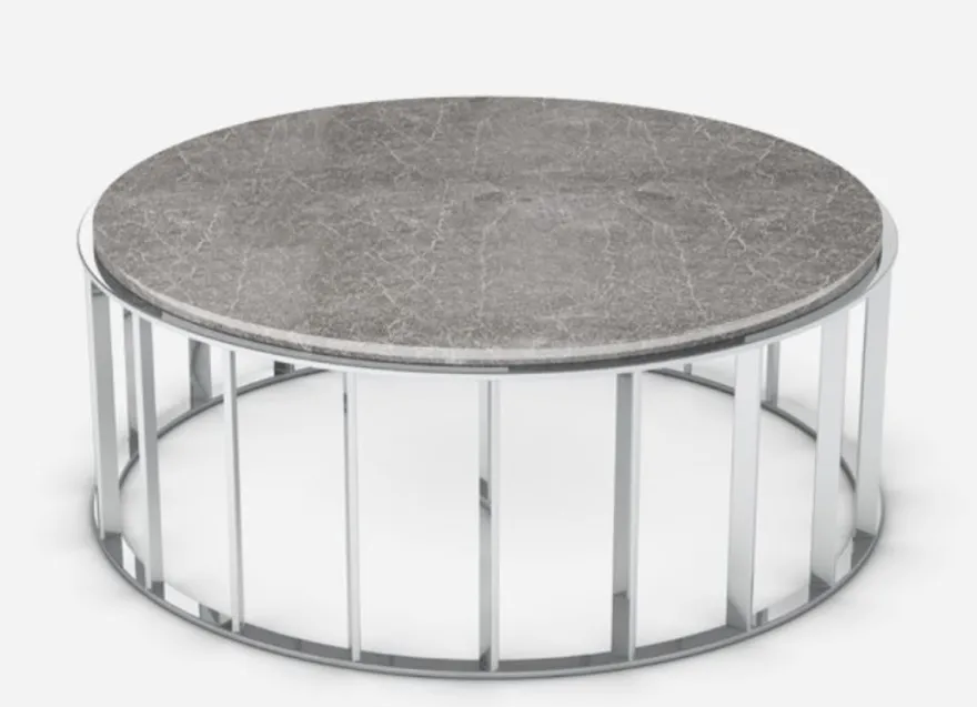 Casa Padrino Luxus Couchtisch Grau / Silber Ø 100 x H. 42 cm - Runder Wohnzimmertisch mit Emperador Marmorplatte und Edelstahl Gestell - Wohnzimmermöbel - Luxus Qualität