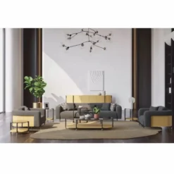 Casa Padrino Luxus Couchtisch Naturfarben / Grau / Messing 155 cm - Wohnzimmer & Hotel Möbel