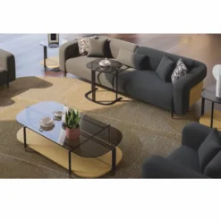 Casa Padrino Luxus Couchtisch Naturfarben / Grau / Messing 155 cm - Wohnzimmer & Hotel Möbel