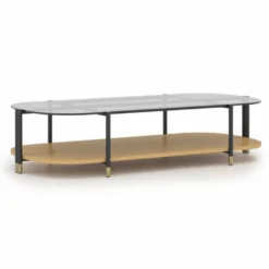 Casa Padrino Luxus Couchtisch Naturfarben / Grau / Messing 155 cm - Wohnzimmer & Hotel Möbel