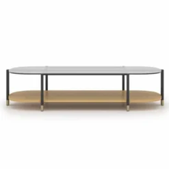 Casa Padrino Luxus Couchtisch Naturfarben / Grau / Messing 155 cm - Wohnzimmer & Hotel Möbel